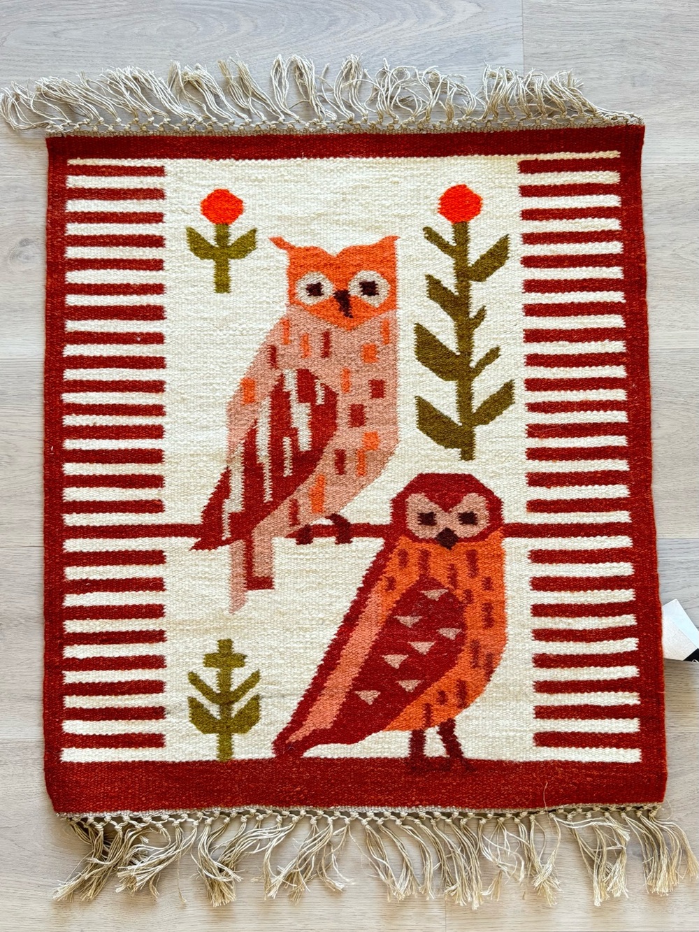MCM Polish wool Kilim Tapestry with Owls